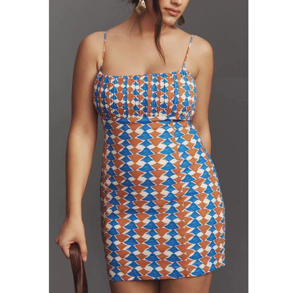 Anthropologie Maeve The Ophelia Sleeveless Linen Slim Mini Dress Blue 16